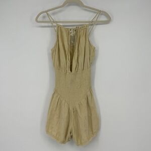 Jen's Pirate Booty x Free People Gauze Romper XS/S Tan Smocked Backless Boho